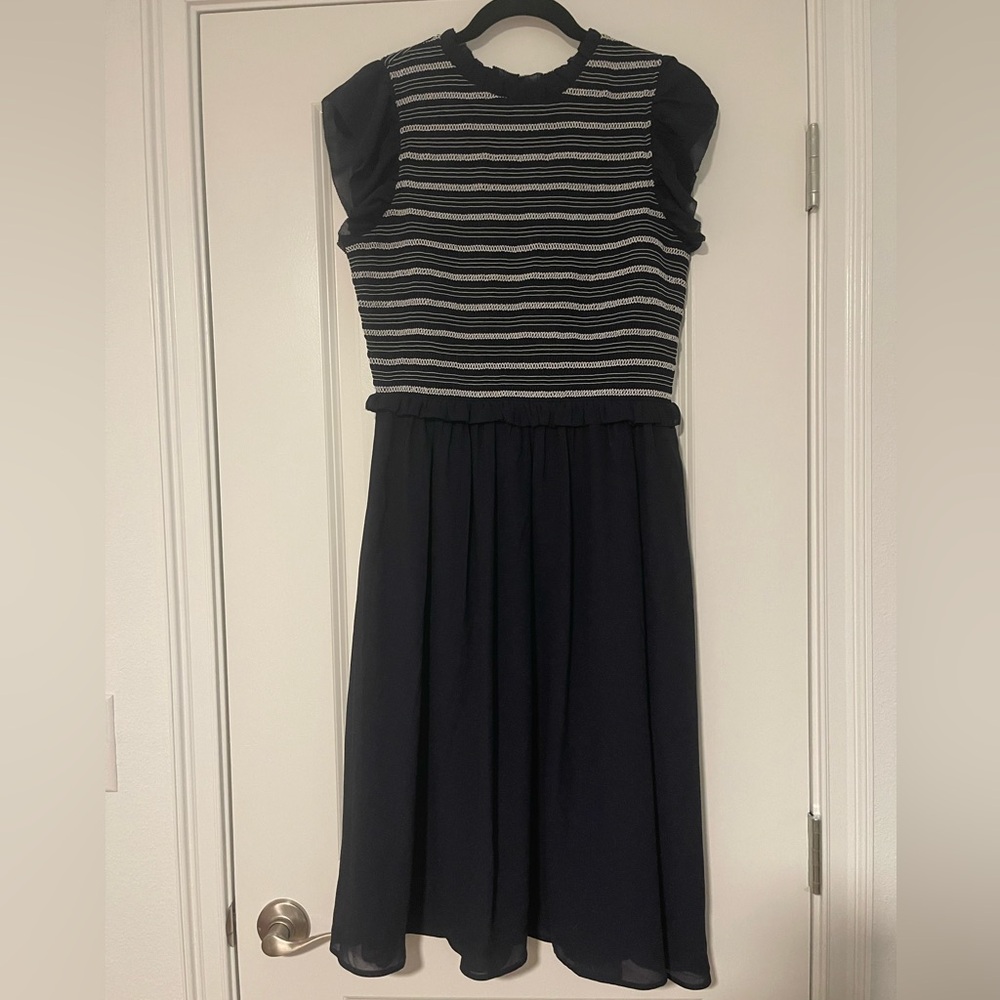NWT Ann Taylor Navy and White Striped Midi Dress, size 6